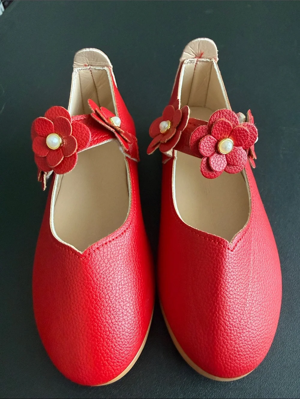 Girls Red Floral Mary Jane Ballet Flats